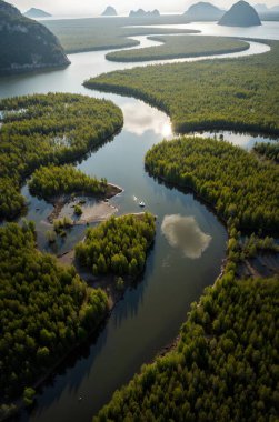 Güzel nehrin havadan görünüşü, Tayland.