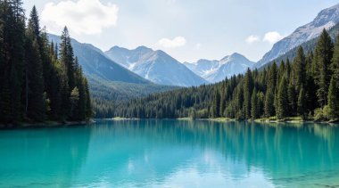 Göl ve dağlarla dolu güzel bir manzara.
