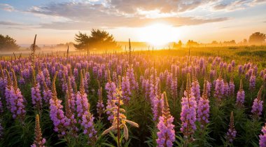 Güzel bir lavanta tarlasında gün batımı.