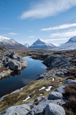 Karla kaplı dağlarla kaplı manzara