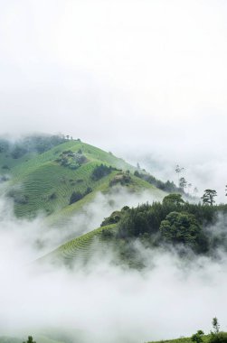 Dağları ve bulutları olan güzel bir manzara