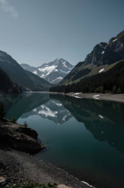 Dağları ve ormanı olan güzel dağ gölü
