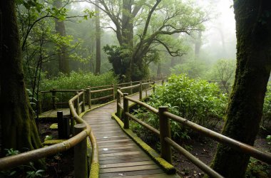 Tahta köprüsü olan güzel bir manzara.