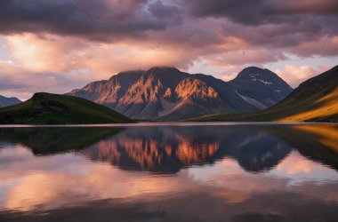 Gölün üzerinde güzel bir gün batımı