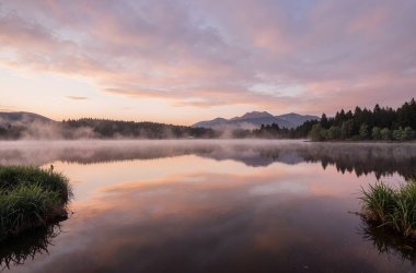 Gölün üzerinde gün doğumu