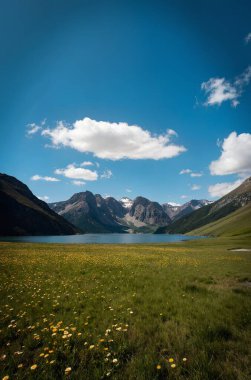 Dağlardaki gölün güzel manzarası