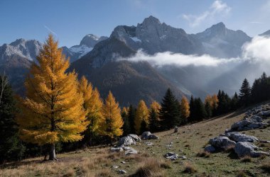 Dağlarla, ağaçlarla dolu güzel sonbahar manzarası
