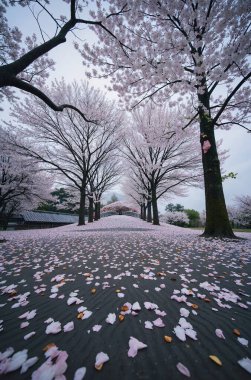 Parkta güzel kiraz çiçekleri, Japonya