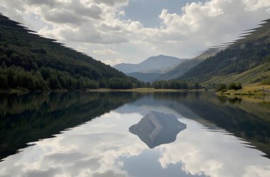 Göl ve dağlarla dolu güzel bir manzara.