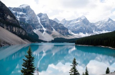 Gündüz vakti ağaçlar ve dağlarla çevrili güzel bir göl görüntüsü.