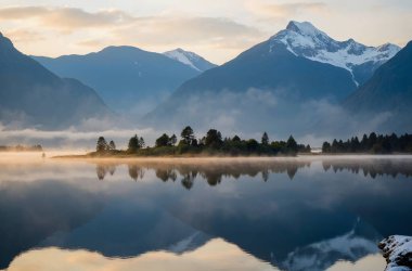 Göl ve dağ manzaralı görünüm