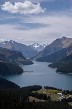 Dağlardaki gölün güzel manzarası
