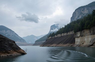 Göl ve dağlarla dolu güzel bir manzara.