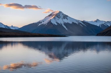 Göl ve dağlarla dolu güzel bir manzara.