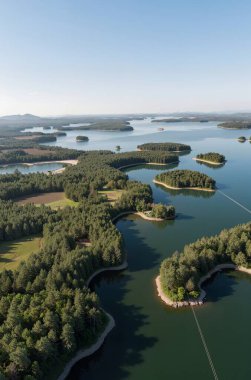 Ormandaki gölün havadan görünüşü