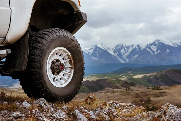 Car wheel  on the rock — Stock Photo, Image