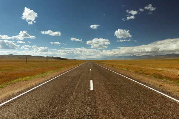 Estrada reta vai para o horizonte — Fotografia de Stock