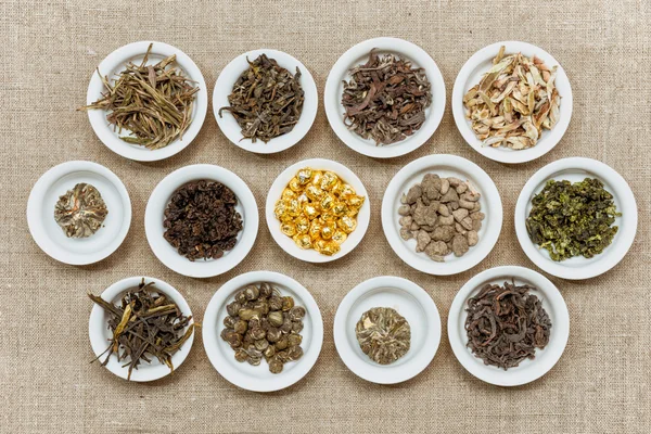Különböző típusú kínai tea gyűjteménye — Stock Fotó