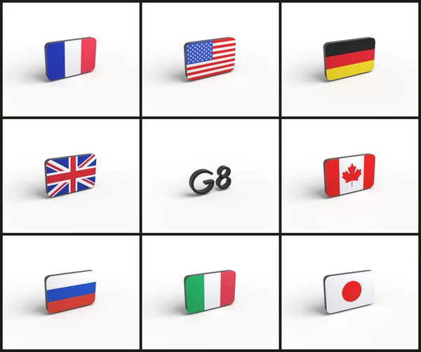Gruppo di otto g8 gruppo di sette bandiere g7 illustrazione 3D — Foto Stock