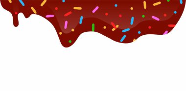 Çikolatalı dondurma rengarenk tatlı şekerlerle eritilmiş uzun kenarlara serpiştirilmiş, afiş desenli