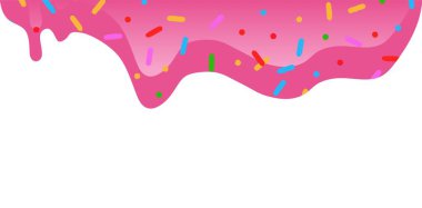 Pembe dondurma rengarenk şekerlerle eritilmiş uzun kenarlara serpiştirilmiş, pankartsız desenler