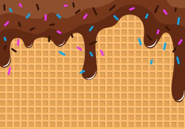 Gofret ve akan çikolata. Tatlı doku.