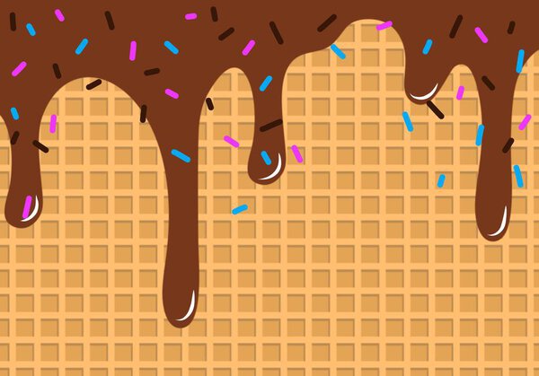 Wafer and flowing chocolate. Sweet texture