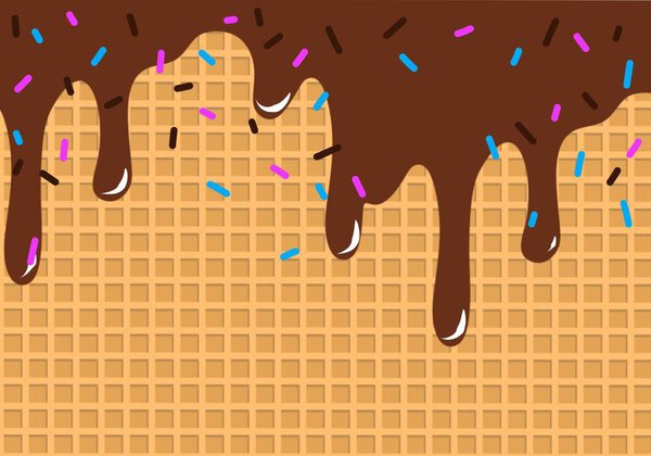 Wafer and flowing chocolate. Sweet texture