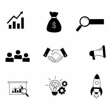 Moda tarzı iş dünyası, ekommerce, finans, muhasebe Büyük küme Simgeler koleksiyonu Vektör illüstrasyonunda simgeler