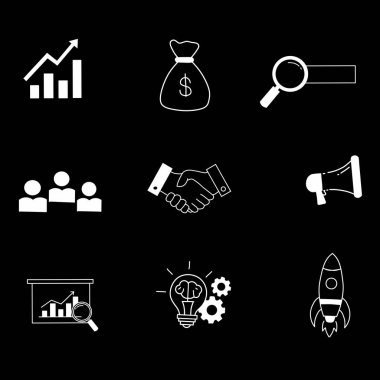 Moda tarzı iş dünyası, ekommerce, finans, muhasebe Büyük küme Simgeler koleksiyonu Vektör illüstrasyonunda simgeler