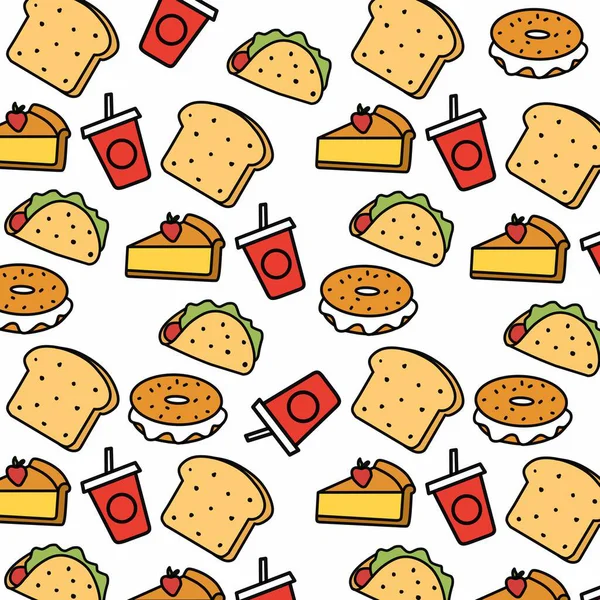 Dikişsiz desen arka plan gıda ve madde çocuklar çizim set illüstrasyon izole beyaz arka plan üzerinde el