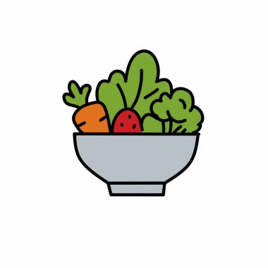 Renkli salata kasesi vektör çizim seti, sağlıklı gıda tasarımı sebze karışımı.