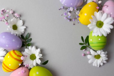Top View Pastel Paskalya Yumurtası Papatyaları, Pastel Pastel Pastel Pastırması, Pastel Pastel Pastel, pastel, pastel,,
