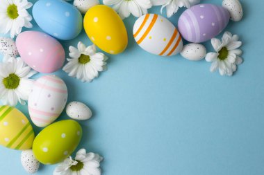 Top View Pastel Paskalya Yumurtası Papatyaları, Pastel Pastel Pastel Pastırması, Pastel Pastel Pastel, pastel, pastel,,