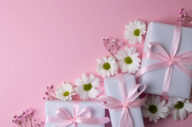 Papatyalı En İyi Görünüm Hediyesi, Yumuşak Pastel Paketleme ve Pembe Kurdele Yuvası Beyaz Papatya Çiçekleri Arasında