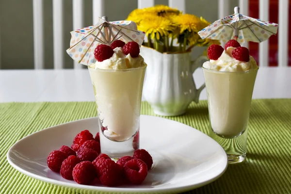 vanilya krem ahududu meyve ile tepesinde 