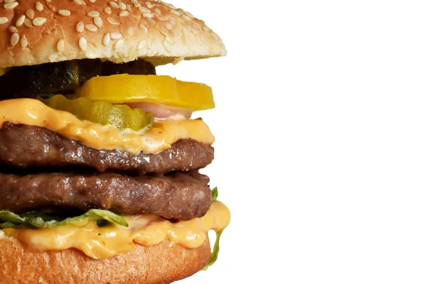 Homemade hamburger on a sesame seed bun Stock Photo