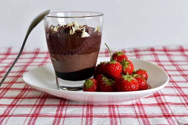 Glass of Chocolate Moose with fresh Strawberry Stock Picture
