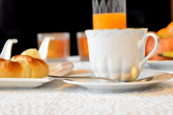 Breakfast with croissants, jam and butter. — Stock Photo, Image