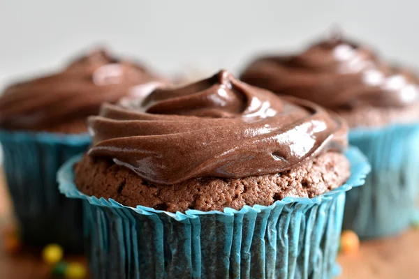 振りかけると自家製チョコレート ケーキ. — ストック写真