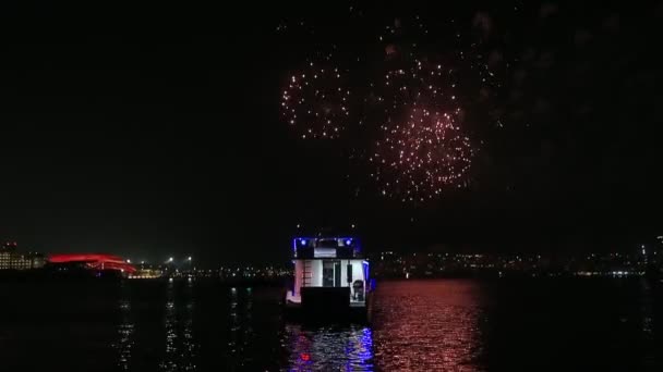Spectacular fireworks lighting up the sky in Yas Marina in Abu Dhabi, UAE for Eid celebration — Stock Video