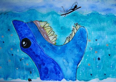 Köpekbalığı bir sörfçüye saldırmaya hazır.