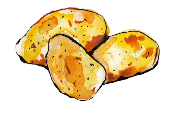 Watercolour Image Three Potatoes — Stock Photo, Image