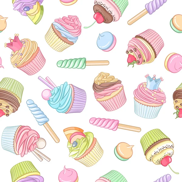 Cupcakes motif sans couture. Illustration vectorielle . — Image vectorielle