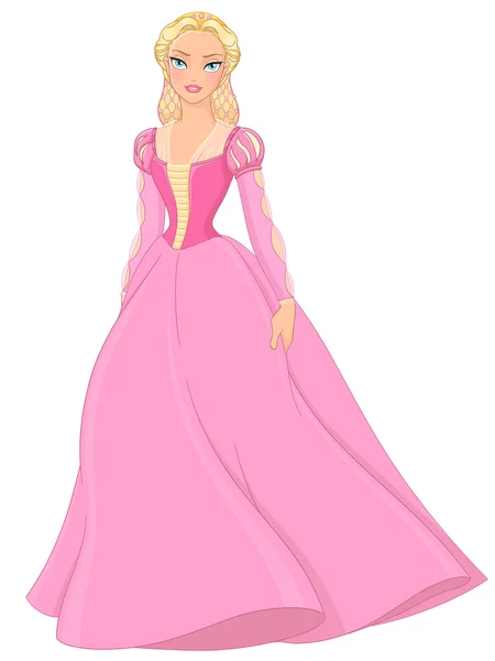 Señora medieval en rosa vestido vector ilustración — Vector de stock