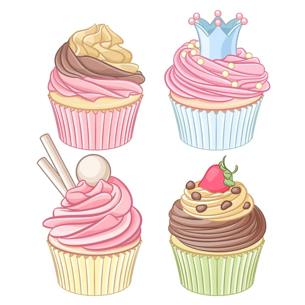 Egy sor színes cupcakes elszigetelt fehér background. — Stock Vector