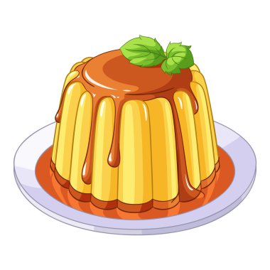 Krem karamel flan tatlı. Vektör çizim.