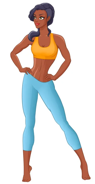 Vacker svart kvinna fitness modell med perfekt kropp poserar. Vektor illustration isolerade på vit bakgrund. — Stock vektor