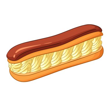 Pasta Pasta krema ile doldurulmuş ve çikolata sosu ile tepesinde. Vektör çizim.
