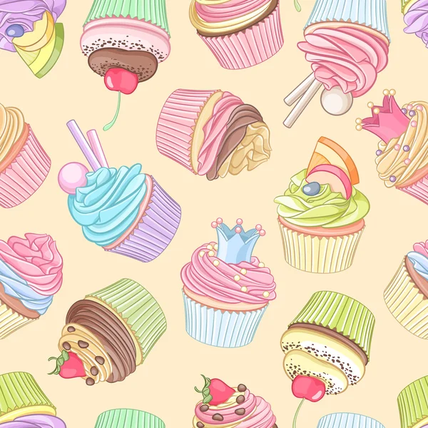 Différents cupcakes motif vectoriel sans couture — Image vectorielle